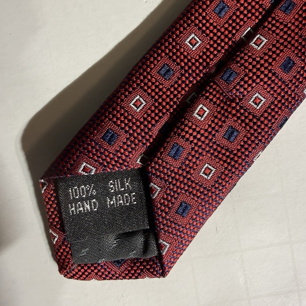 Bruno Piattelli Men's 100% Silk Tie Classic Length‎ Red W/blue& White Squares - Picture 9 of 11
